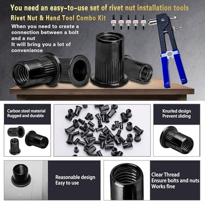 Rivet Nut Tool Kit, 490Pcs Black Zinc Metric Rivet Nut Combination (M8/M6/M5/M4/M3), Suitable for Automotive, Marine and Industrial Applications (Black 490PCS Rivet Nut Tool Kit)