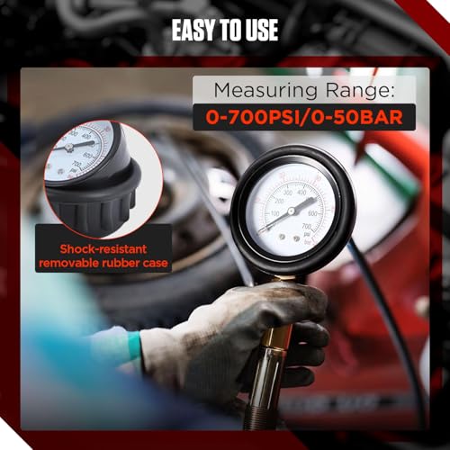 Compression and Leakage Test Kit 47PCS Petrol & Diesel Engine Compression Tester Automotive Cylinder Leak Down Tester Kit with Dual Gauge Engine Compression Tester Kit for HDi, TDCi, Pumpe Duse Engine