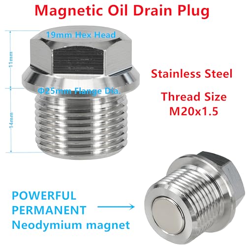 1PC M20x1.5 Stainless Steel Magnetic Engine Oil Drain Plug Fit for Subaru 08-14 Tribeca Forester Impreza Legacy WRX STI, Replace 32103-KA000 with Gasket 11126-AA000 - size: M20x1.5