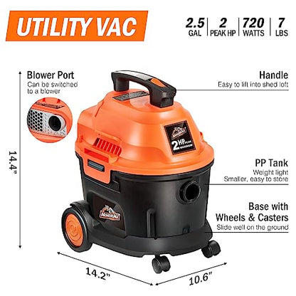 Armor All AA255W Wet/Dry Utility Vac 2.5 Gallon, 2.5-Gallon,120 Volts (AC), Orange/Black - size: 2.5 Gallon-AC