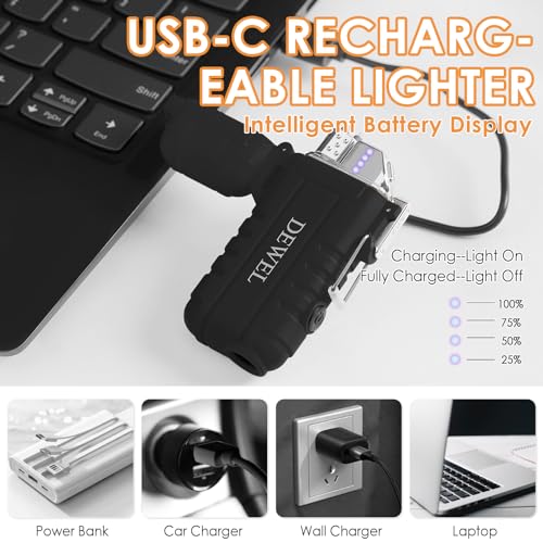 DEWEL Rechargeable Electric Arc Lighter, Waterproof USB C Lighter with LED Battery Display, Flashlight, and 360° Flexible Extendable Neck, Perfect for Candle, Camping, and Outdoor Adventure