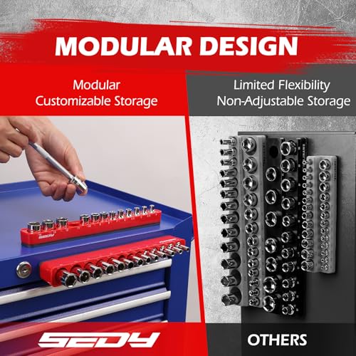 2-Piece 1/4"-Drive Metric Magnetic Socket Organizer Set (Holds 26 Sockets) - Detachable Tool Tray with 5mm Magnetic Base, Screw-Fixed Design & Heavy-Duty Modular Storage for Garage/Home Workshop - style: 2-Pc 1/4" Drive - Metric (Holds 26)