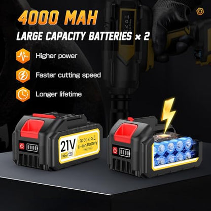 Cordless Impact Wrench 1200 N.m (900Ft-lbs), 1/2 inch Brushless Impact Gun with 2 x 4,0 AH Battery, 5 Sockets & Storage Case, 1 Converter 3/4", 1 Extension, 3 Rubber Rings, for Car/Truck/Home