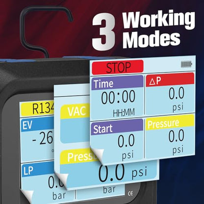 WISSCOOL Digital Manifold Gauges HVAC, R454B R134A R410A R32 AC Gauge Set | Color LED Display, 2 Thermometer Clamp Probes, 3 AC Hoses with Pressure Temp Leak Test for HVAC Automotive AC Charging