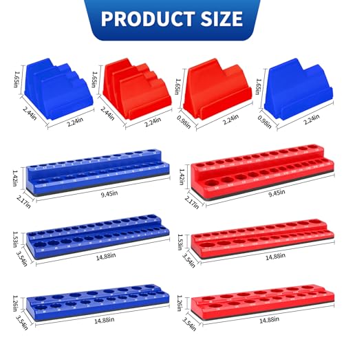 Magnetic Socket Organizer Set, 8PCS Socket Holder with 6 Socket Trays & 2 Wrench Racks, Metric & SAE Tool Box Organizer 1/4", 3/8", 1/2" for Garage, Toolbox, Workbench(Socket, Wrench not Included)
