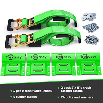 Trekassy Wheel Chock Tie-Down Kit with Rubber Blocks, (4,500lb Break Strength) Heavy Duty E Track Trailer Tire Straps for ATV, UTV, Lawn Mower- 2 Pack - size: 2 Pack