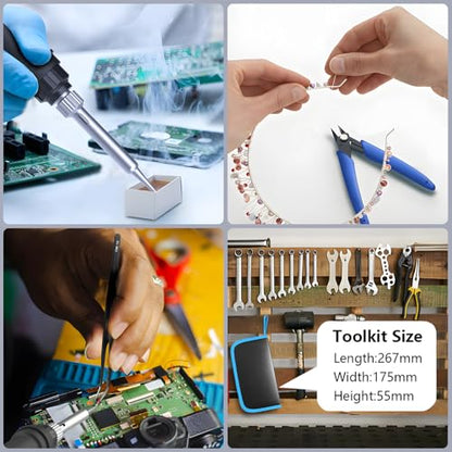 Soldering Iron Kit, 90W Soldering Iron LCD Adjustable Temperature, 13 in 1 Soldering Welding Iron Gun Kit with 5 Tips, Flux, Desoldering Pump, Stand, Tweezers, Wire Cutter, Solder Wire, Sponge, 110V | 5 soldering tips, desoldering pump, soldering iron sta