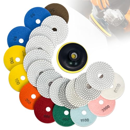 Diamond Polishing Pads Set 6 Inch Tile Wet Dry Polishing Pads Kit | Including 5/8-11 Backer Pad for Drill Grinder Polisher,30-6000 Grit Granite Stone Concrete Marble Polish 12 pcs - size: 6-inch