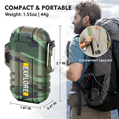 LcFun Electric Dual Arc Lighter USB Rechargeable Outdoor Windproof Flameless Plasma Lighters for Camping, Hiking, Waterproof Matches Survival Tactical Gear Fathers Day Dad Gifts Birthday Gifts for Men - color: Camouflage