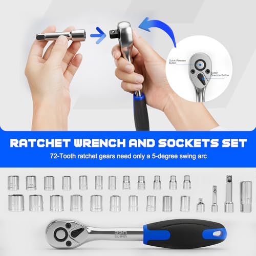 Prostormer 259-Piece General Household and Mechanic's Tool Set | Complete ToolKit with Heavy Duty Aluminium Tool Box for Home/ Car/ RV/ Garage
