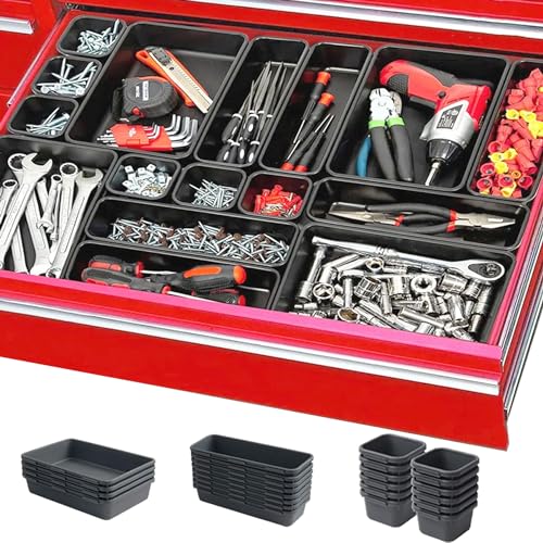 50 Packs Tool Box Organizer Tray Divider Set, Desk Drawer Organizer, Garage Organization and Storage Tool Box Accessories for Rolling Tool Chest Screw Cart Cabinet Workbench Small Hardware - color: Dark Grey 50Pcs