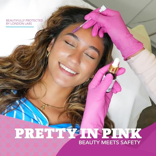 London Labs 4 Mil – Fuchsia Pink Nitrile Gloves – Disposable Latex Free & Powder Free– Chemical Resistant, Pink Rubber Gloves - size: Large, style: Bubblegum - 200 Count