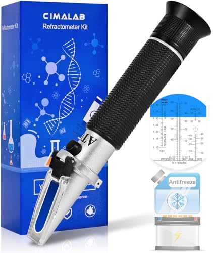 4-in-1 Antifreeze Coolant Refractometer, DEF Refractometer with ATC, Automotive Antifreeze Tester for Ethylene Glycol, Propylene Glycol, Diesel Exhaust Fluid, Battery Acid & Windshield Washer Fluid