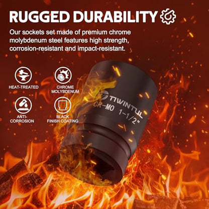 1-1/2" Impact Socket 1" Drive, 6 Point Design CR-MO ANSI Certified | Heavy Duty Socket 1 Inch Drive for Truck Wheel Hub Trailer Construction & Industrial Equipment - size: 1-1/2"(1 PCS)
