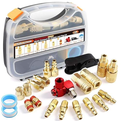 TuoLauthon Air Coupler & Plug Kit, 22 Pcs 1/4" NPT Quick Connect Air Fittings Set, with 360° Swivel Universal Joint, I/M Type Pneumatic Tool Compressor Accessories