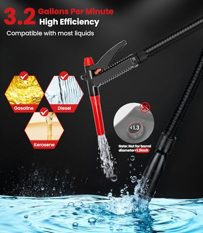 3.2GPM Battery Powered USB Charging Fuel Transfer Pump with Hand Shut Off Nozzle, 51" Long Hose, 4 Adapters, Portable Gas Pump Ideal For Gasoline, Diesel, Kerosene Transfer - color: 3.2 GPM With Hand Nozzle