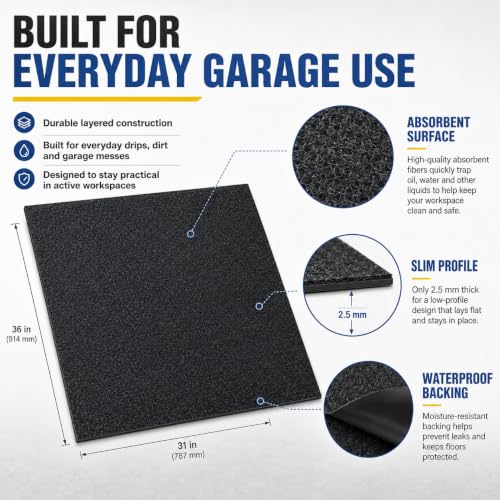 31" x 36" Garage Floor Mat, Oil Spill Mat for Under Car Motorcycle, Reusable Absorbent Leakproof Maintenance Mat, Protect Garage Driveway Floor from Oil Spills, Stains Splashes