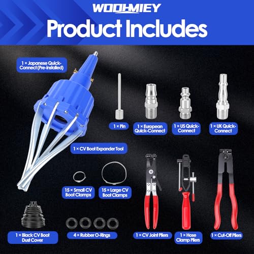 Pneumatic CV Boot Expander Spreader Tool Kit, Installation Removal Repair Kit with 3 Clamp Pliers 15 Pairs Hose Clamp, Universal CV Joint Boot Tool Compatible with ATV UTV (Blue) - color: Blue