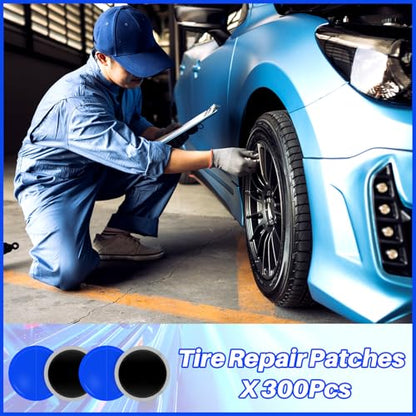 Tallew 300 Pcs Heavy Duty Tire Patches Radial Patch Round Cold Tyre Puncture Tool Kit for Car Truck Motorcycle Automobile Bike Inner Tire (58 mm) - size: 58 mm