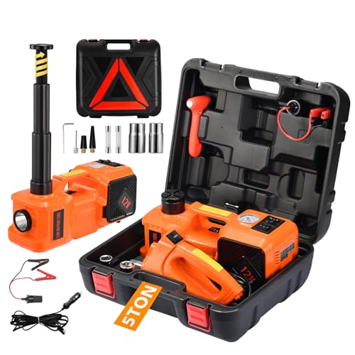 Electric Car Jack Kit 5 Ton 12V Floor Jack Portable Hydraulic Car Jack with Impact Wrench and Tire Inflator Pump for SUV Sedans Tire Change with LED Light, Lifting Height 6 to 17.7 Inch - color: orange