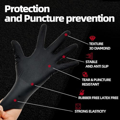 Jointown Upgraded 10 Mil Heavy Duty Nitrile Gloves, Mechanic Gloves Nitrile Disposable, with Raised Diamond Texture, Case of 100, Black, Medium - color: Black 10 Mil, size: Medium