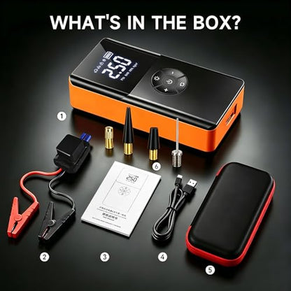 3000A Jump Starter with Air Compressor,Car Battery Jumper Starter Portable with 150PSI Tire Inflation, 12V Jump Box with Jumper Cables, LCD Display, Fast Charger Power Bank (6L Gas/4L Diesel Engines