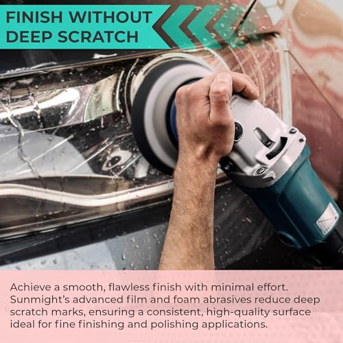 Koda Sunmight Film 6 Inch Sanding Discs 1500 Grit & 3000 Grit Foam Sander Pad- Wet/Dry Orbital Hook and Loop Sanding Discs - Aluminum Oxide - Automotive Polish Finish Soft Foam Pad - 3 Film 2 Foam Set