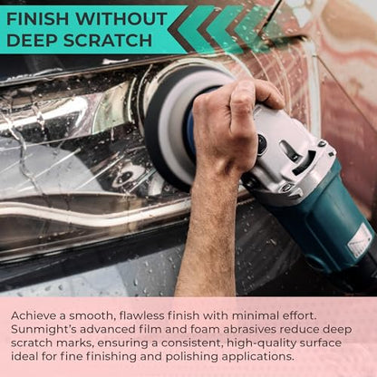 Koda Sunmight Film 6 Inch Sanding Discs 1500 Grit & 3000 Grit Foam Sander Pad- Wet/Dry Orbital Hook and Loop Sanding Discs - Aluminum Oxide - Automotive Polish Finish Soft Foam Pad - 3 Film 2 Foam Set