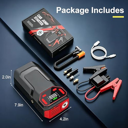 10-in-1 Jump Starter with Air Compressor,5000A Battery Jump Pack 150PSI | Jump Box((All Gas/12L Diesel) ),Spark-Proof & Reverse Polarity Protected, Portable Tire Inflator,LED Light