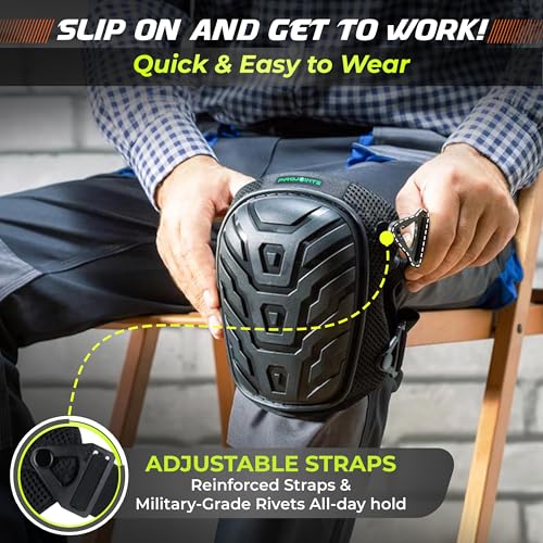 Gel Knee Pads for Work – Heavy Duty Construction Knee Pads With Foam Cushioning - Adjustable, Comfortable Fit For Flooring, Roofing, Gardening