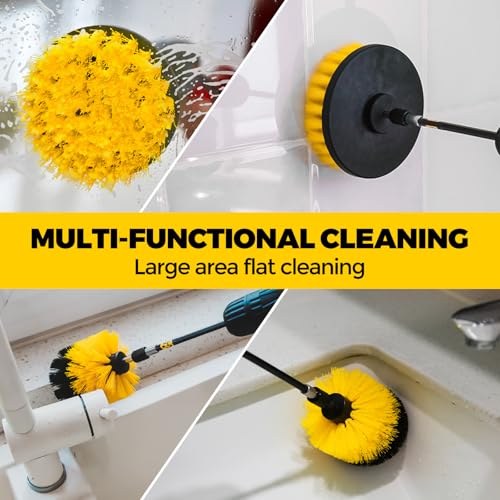 Holikme 20 Pack Drill Brush Attachments Set, Power Scrubber Brush with Extended Long Attachment, Ultra Soft Detailing Brush & Cleaning Cloth, All Purpose for Tile, Grout, Tub, Car Detailing