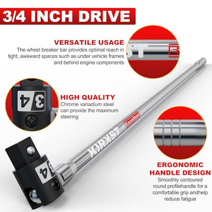 32-Inch 3/4” Drive Breaker Bar, Heavy Duty Extension Breaker Bar, 250° Rotatable Head, Premium Chromium Molybdenum Steel, Mechanical Work, Automobile and Motorcycle Maintenance and Repair - size: 3/4" 32 in