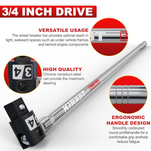 32-Inch 3/4” Drive Breaker Bar, Heavy Duty Extension Breaker Bar, 250° Rotatable Head, Premium Chromium Molybdenum Steel, Mechanical Work, Automobile and Motorcycle Maintenance and Repair - size: 3/4" 32 in