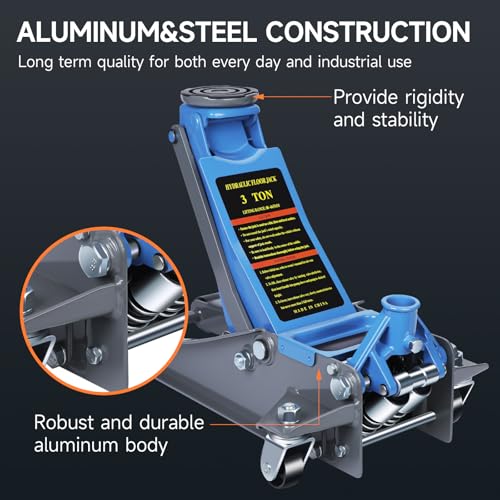 LARBANKE 3 Ton Low-Profile Hydraulic Floor Jack,Built with Durable Carbon and Steel,Floor Jack with Dual Pump System for Fast Lifting,6600Lbs Capacity,Lifting Range:3.15-18.31" - size: 465mm