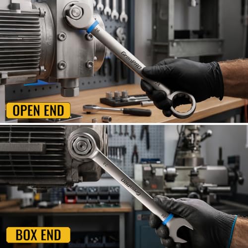 GRENPRO 23-32MM Large Metric Wrench Set, Combination Open End Wrench Sets | Color Rings, Roll Up Pouch, CRV Steel, Nickel Rust-Proof Coating, Free Gauge for Quick Size Matching - style: Metric Nickel Wrench Set Large