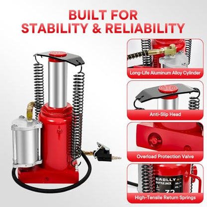 Air Hydraulic Bottle Jack, 32 Ton (66600) lbs Hydraulic Bottle Jack with 10.43''-19.88'' Lifting Range & Manual Hand Pump, for Pickup, Truck, RV, Auto Repair - color: 32 Ton