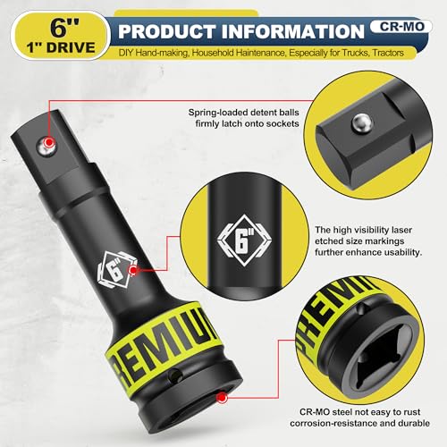 1" Drive Impact Extension Bar, 6 Inch Length Socket Extension, CR-V Steel, Narrow and Deep Areas in Household Haintenance, Trucks Tractors Repair or Industrial Operations - size: 1" 6-Inch