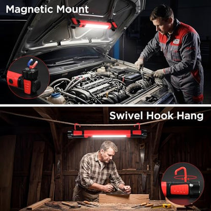 Work Light, 2500LM 5200mAh Mechanic Under Hood Light Bar, Red, 1 Pc | 2-Level Brightness, 4-10H Runtime, Magnetic Bases & Hooks, 360° Rotating, Tool Gift, for Car Repair, Camping, Emergency