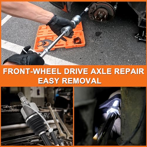 Inner CV Axle Puller Tool with Slide Hammer, 63mm and 48mm CV Joint Fork Adapters, Front Wheel Drive Axle Puller Attachment CV Axle Removal Tool (8pcs Set with Carrying Box)