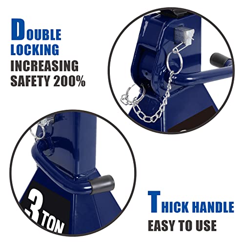 TCE AT43005AU Torin Steel Heavy Duty Jack Stands: Double Locking Pins, 3 Ton (6,000 lb) Capacity, Blue, 1 Pair (2 Pack) - style: Wide Base