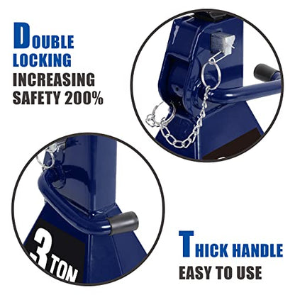 TCE AT43005AU Torin Steel Heavy Duty Jack Stands: Double Locking Pins, 3 Ton (6,000 lb) Capacity, Blue, 1 Pair (2 Pack) - style: Wide Base