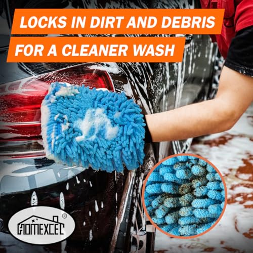 HOMEXCEL Car Wash Mitt, Microfiber Washing Glove, 10.2" x 6.7 ", 2 PK Blue | Microfiber Wash Mitts Scratch-Free & Lint-Free, Rich Foam, Highly Absorbent, Double Sided, for Car Washing and Detailing - color: Blue