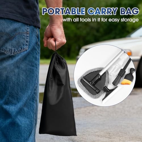 Gray Windshield Cleaner Tool, Car Interior Cleaning Kit with Extendable Handle and 3 Reusable Microfiber Pads, Auto Glass Wiper and Detailing Brush Kit for Car & Home Window - color: Gray