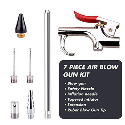 Air Blow Gun Accessory Kit with 5 Interchangeable Nozzles - 7 Pieces Air Compressor Tools Kit
