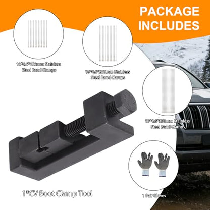 CV Boot Clamp Pliers Kit with 32 Clamps | Stainless Steel Clamps, CV Boot Tool, Banding Pliers, Universal Application, 32 Pieces