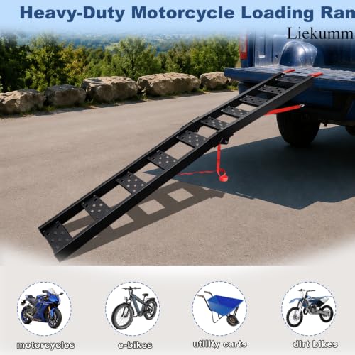 LIEKUMM 83" Motorcycle Ramp 1-Pack, 480 lbs Capacity Folding Loading Ramp for Pickup Trucks, Heavy Duty Dirt Bike Ramp for Truck, Trailer (Black) - size: 83"L(Black/1PC)
