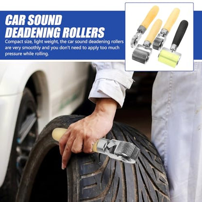 4pcs Car Sound Deadening Rollers with Smooth Rolling Action and Lightweight Wood Iron Material for Tire Repair Tools, for Auto Noise Reduction and Patch Adherence