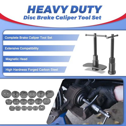 Heavy Duty Disc Brake Piston Caliper Compressor Wind Back Tool Universal Sets for Brake Pad Replacement with Hanger Hooks-28 Pieces - color: Red Silver