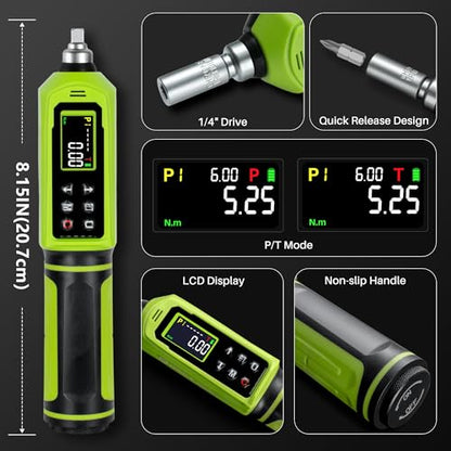 1/4" Drive Digital Torque Screwdriver, 0.15-10N.m for Gunsmithing | 1.3-89In.Lb Inch Pound Screwdriver Torque Wrench with ±2% Accuracy, Vibration Buzzer Indicator for Bike, Mounting,Electronics - size: 1.3-88.5 In.Lb/0.15-10 N.m