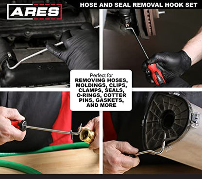 ARES 10038 Hose and Seal Removal Set, 5-Piece, Chrome-Plated | Includes 90 degree seal pick and single and double offset hose removers; chrome-plated steel shafts - size: 5-Piece Hose + Seal Removal Set